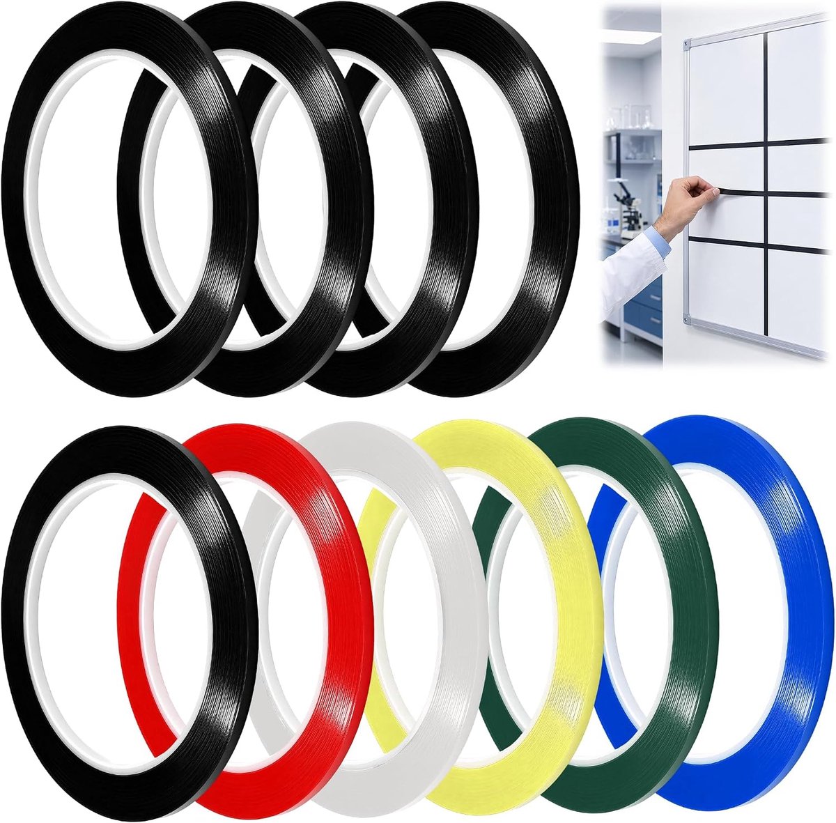 10 Rollen Whiteboard Plakband, 3mm x 66m Zelfklevende Grafische Tape - ShopVlot