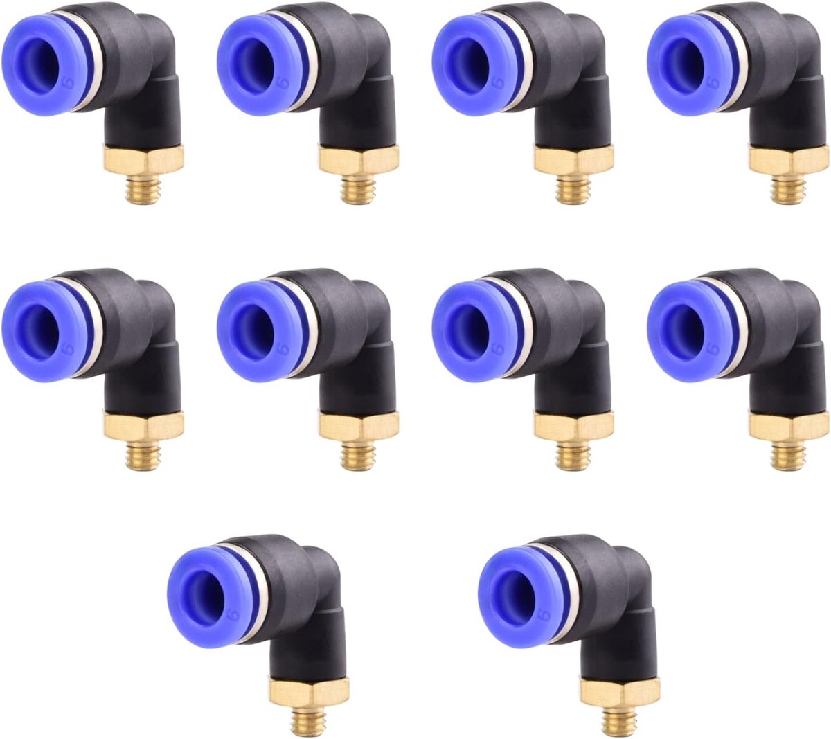 10-delige set 6 mm × M5 PT-binnendraad 90°-bochtstukken, snelkoppelingen voor het aansluiten van pneumatische slangen - ShopVlot