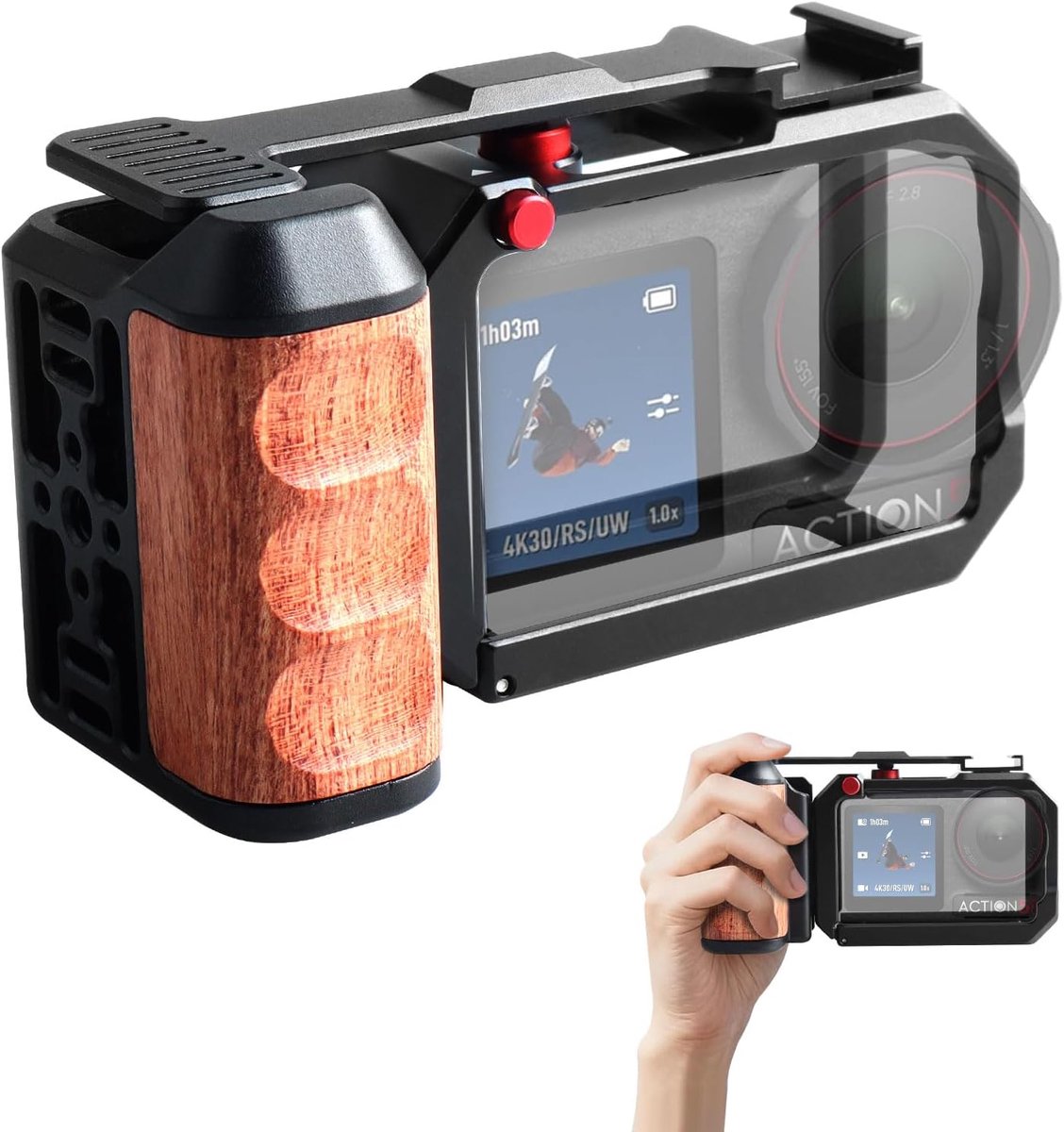 Vertical camera cage with side handle compatible with DJI OSMO Action 5 Pro Action 4 Action 3, Split-type cage and - ShopVlot