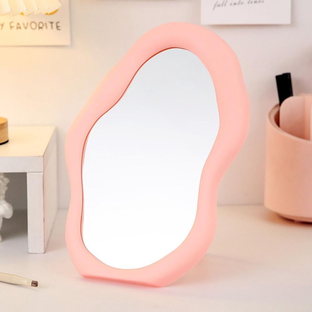 Desk Mirror with Stand, Irregular Shaped Countertop Makeup Mirror, Makeup Mirror, Makeup Mirror, Cosmetic Mirror - ShopVlot