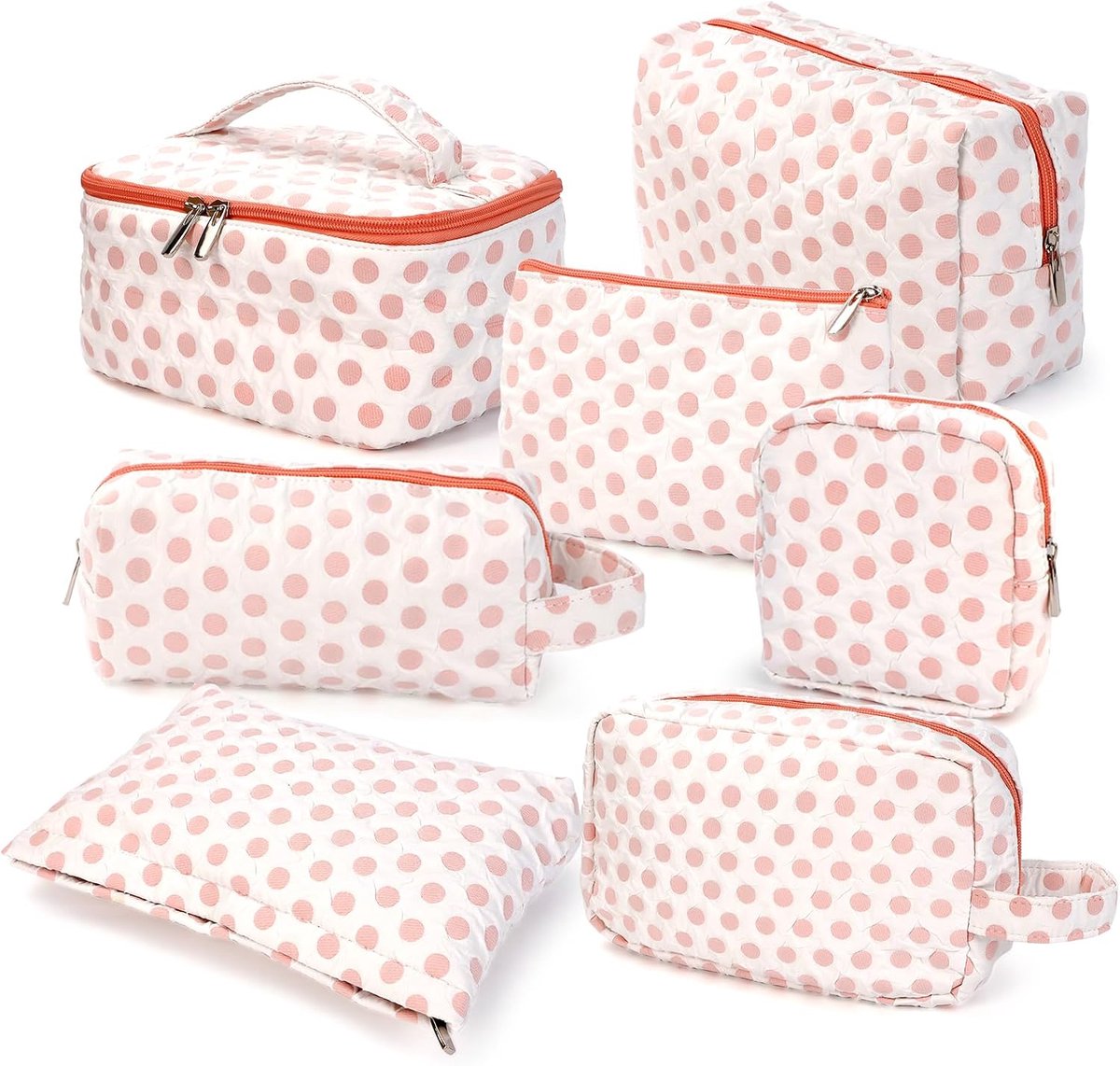 7-delige toilettas voor dames, make-up, organizer, cosmeticatas, reistas, toilettas met handgrepen, katoen - ShopVlot