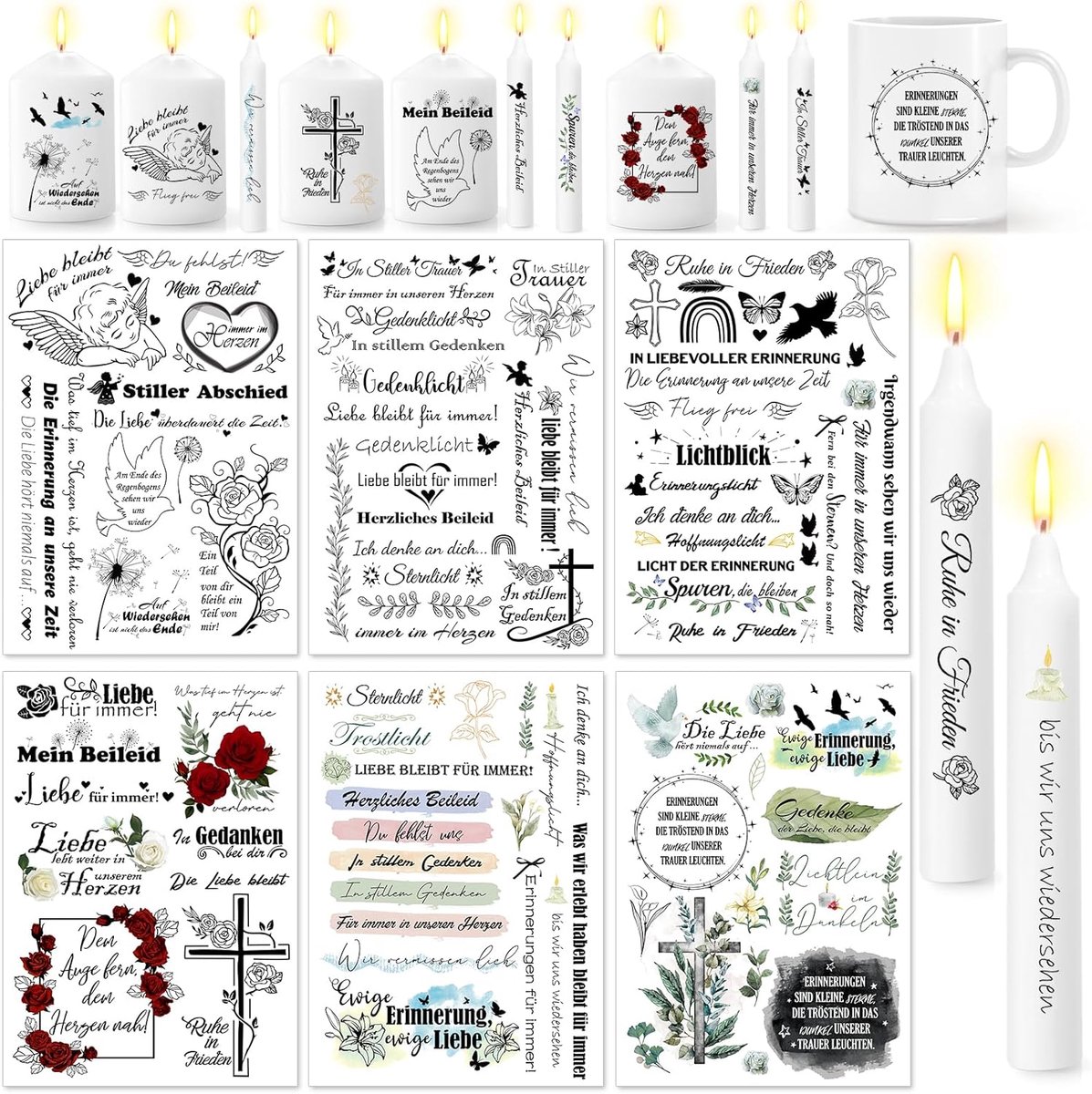 DPKOW 6 Sheets Mourning Candle Tattoo, DIY Comfort Candle Tattoo Film, Water Slide Film, Candle Decoration - ShopVlot