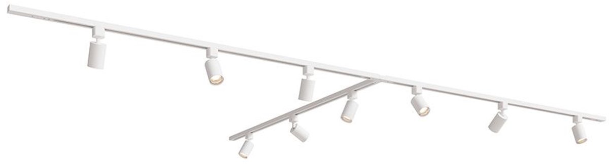 HOFTRONIC railverlichting pakket T-vorm – 3x 1,5 meter rail – 9x GU10 railspots – dimbaar – aluminium wit – IP20 – modulair – 230V – railverlichting woonkamer keuken