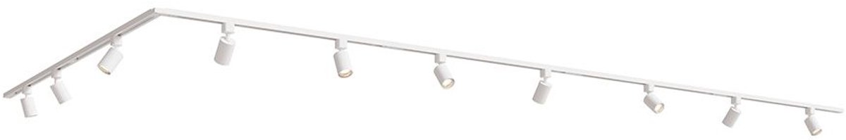 HOFTRONIC railverlichting pakket L-vorm – 6 meter – 10x GU10 spots 2700K warm wit – dimbaar – aluminium wit – IP20 – modulair – 230V – railspots wit woonkamer keuken