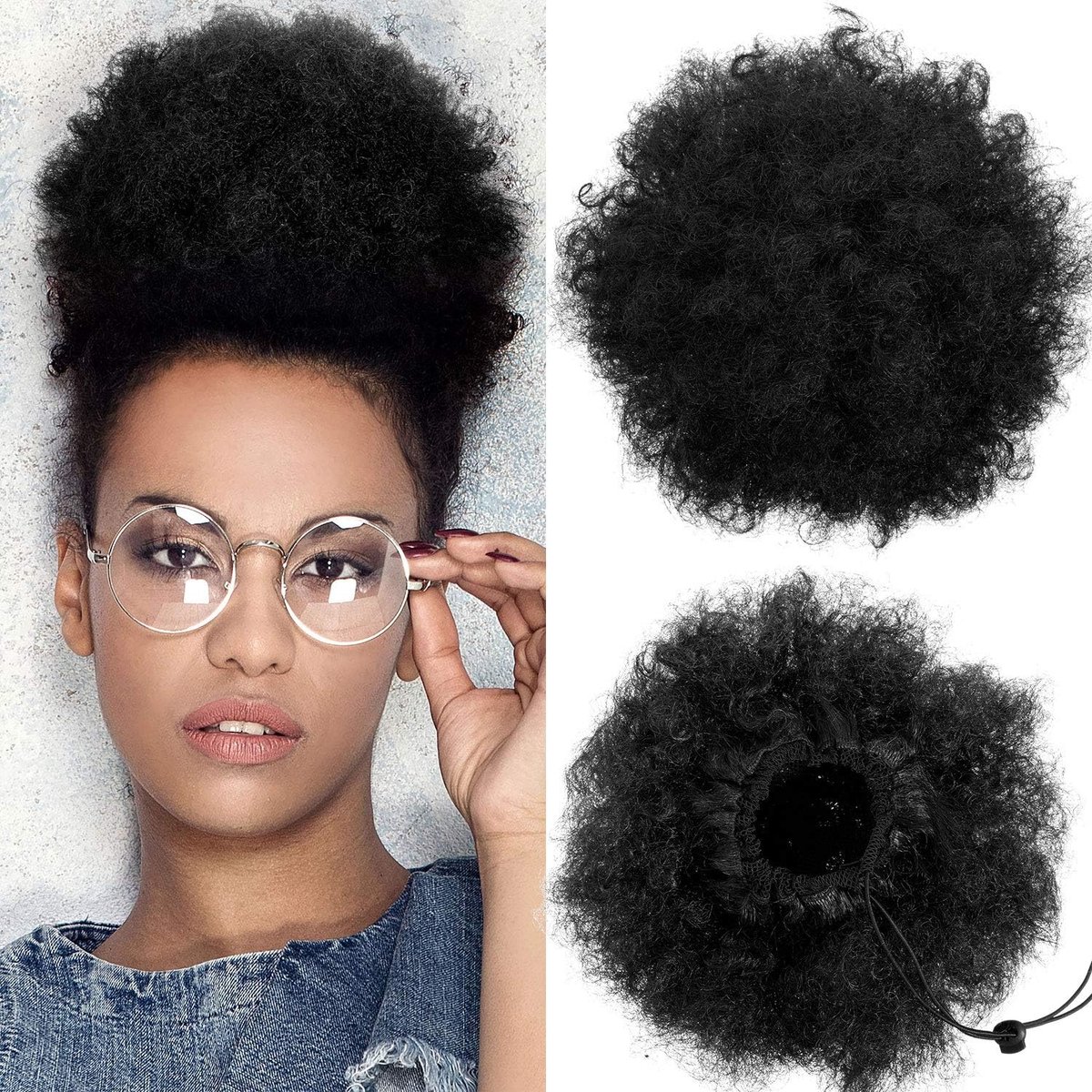 WILLBOND 2 Pieces Afro Puff Drawstring Ponytail for Women Synthetic Short Curly Hair Afro Bun Extension Chignon - ShopVlot