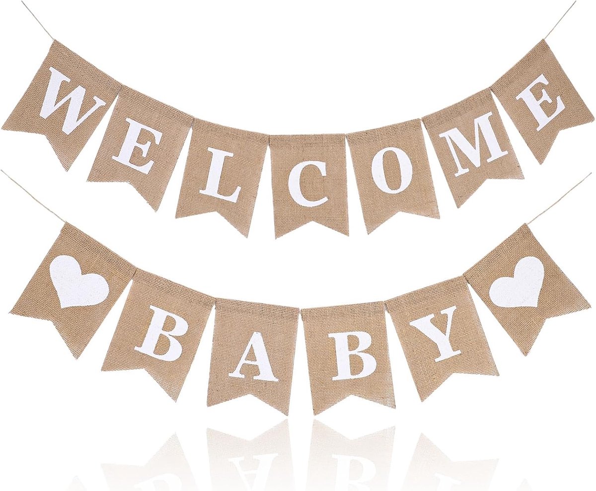 Rustieke Jute Welkom Baby Banner voor Kraamfeest en Aankondiging