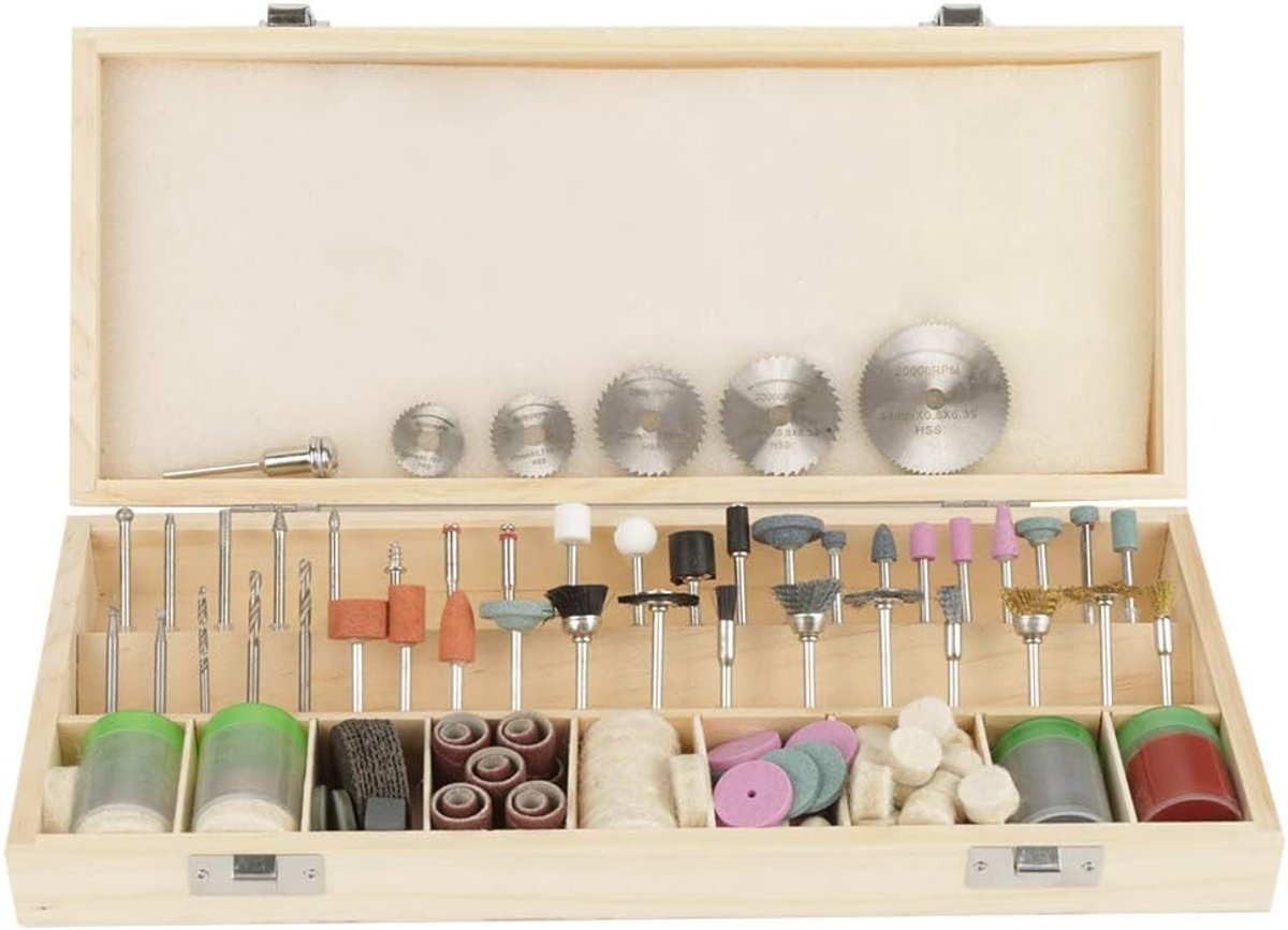 Rotary tool accessoireset 242-delig - houten opbergdoos - veelzijdig en ideaal voor DIY projecten - ShopVlot