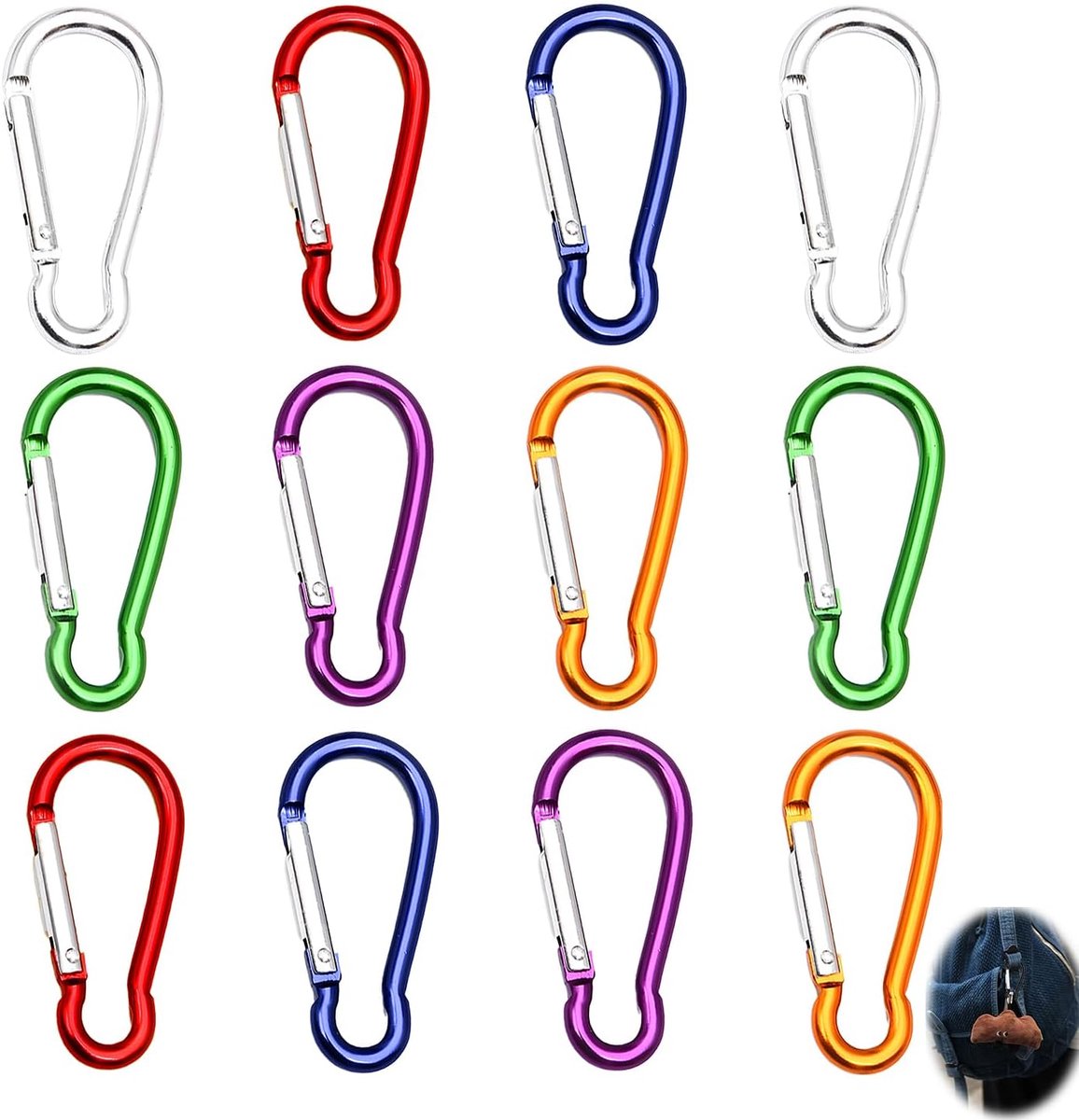 Carabiner haken 12 stuks - mini aluminium - met schroefsluiting - ideaal voor camping en reizen - ShopVlot