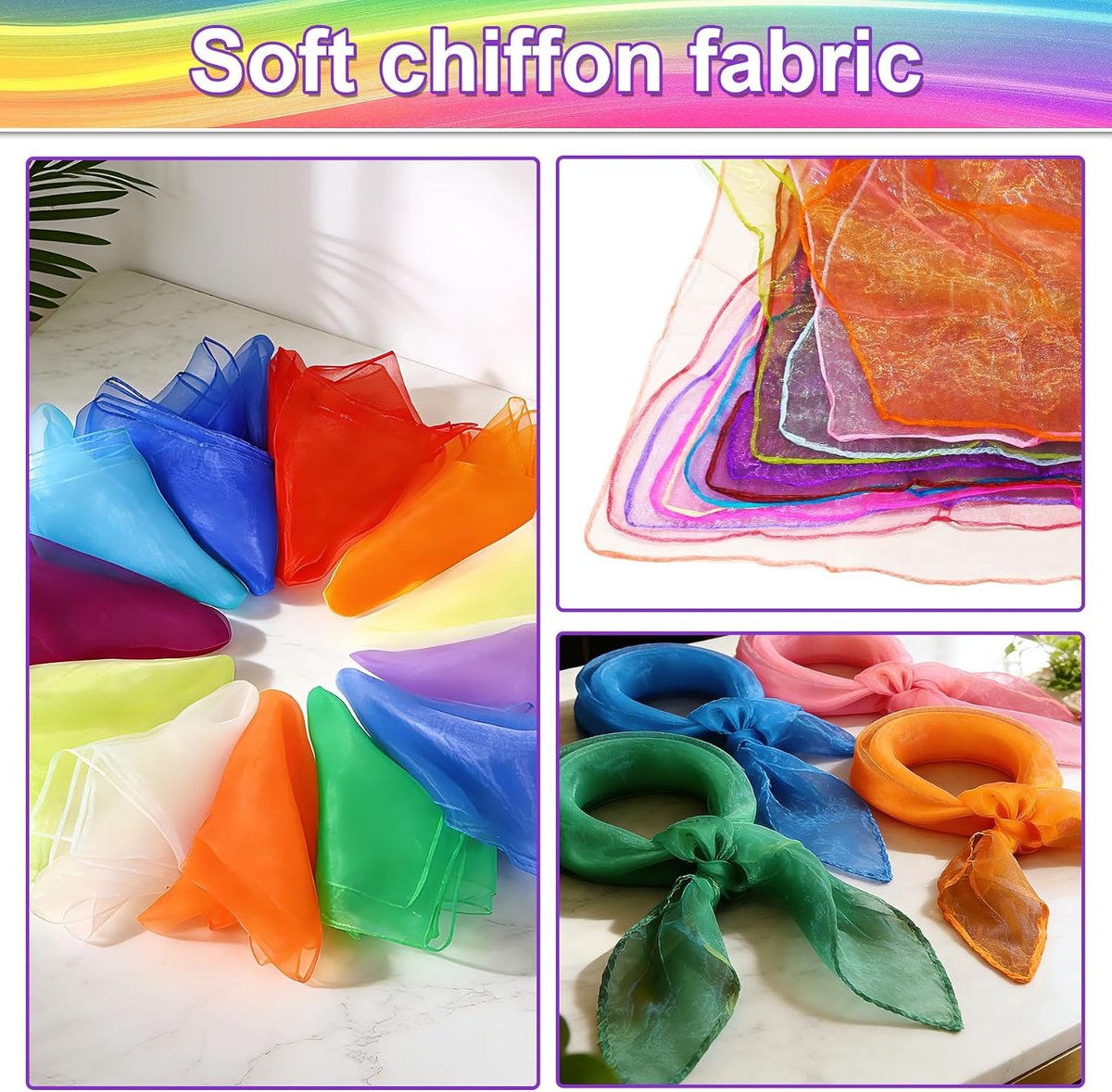 Juggling cloths 60 x 60 cm - kleurrijke chiffon doeken - ideaal voor dans en jongleer - Set van 20 - ShopVlot