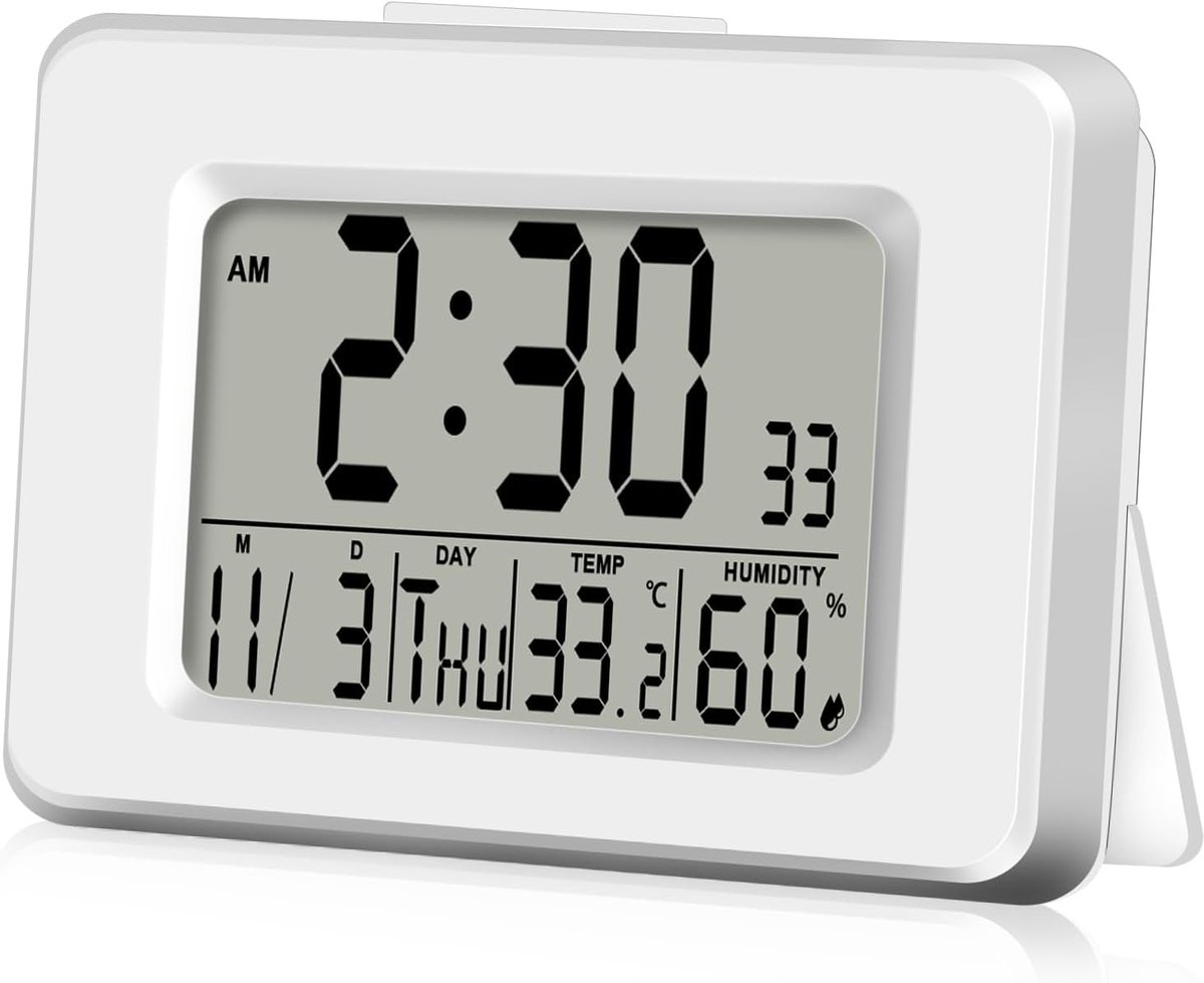 Digitale wekker radio met thermometer - witte uitvoering - automatische tijdsynchronisatie - ShopVlot