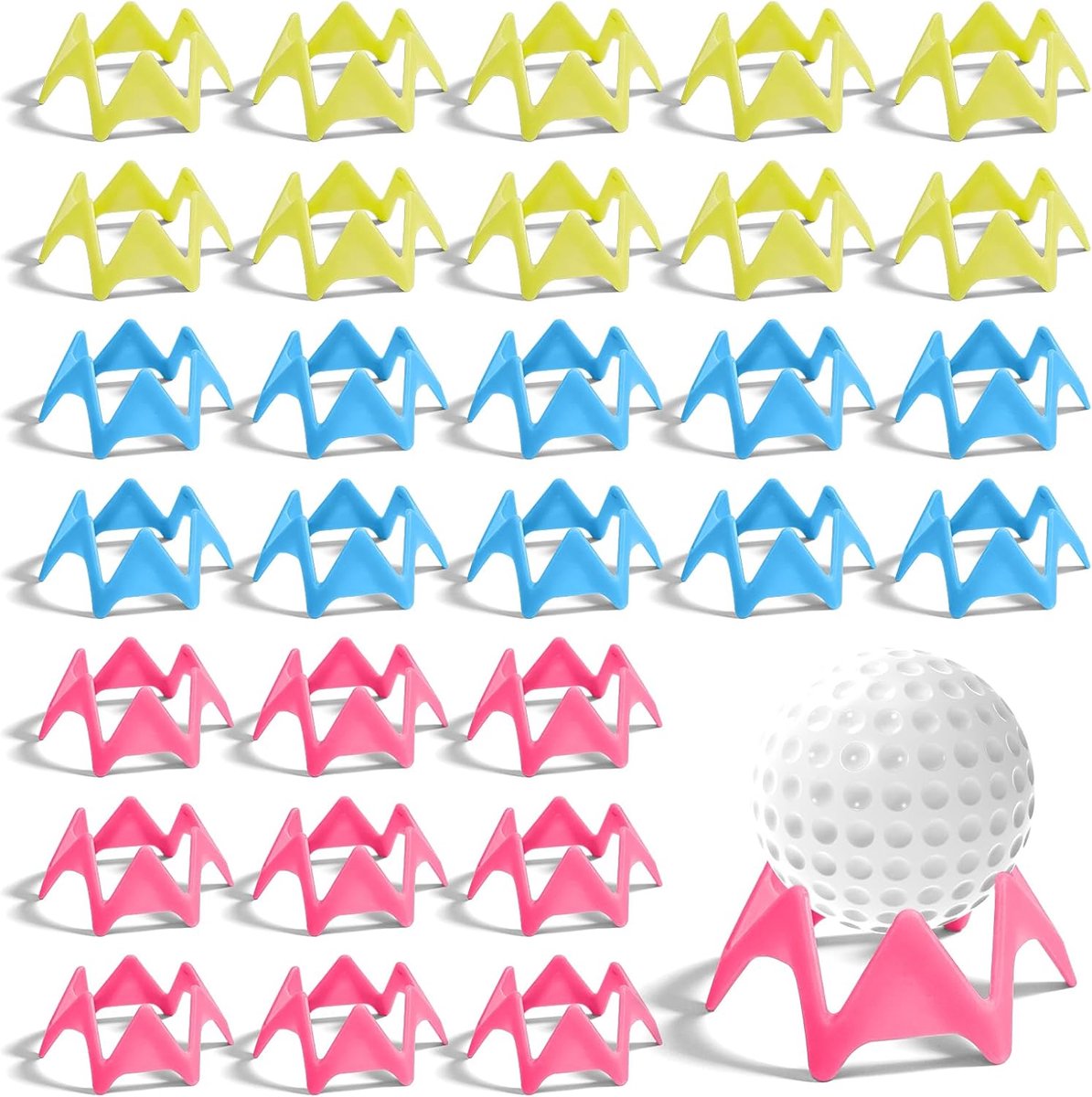 SnelShoppen - 30 Stuks Golf Tees voor Simulator - Plastic Golf T-stukken, Multicolor Ontwerp, Duurzaam en Stevig, Voor Binnen en Buiten, Driving Range
