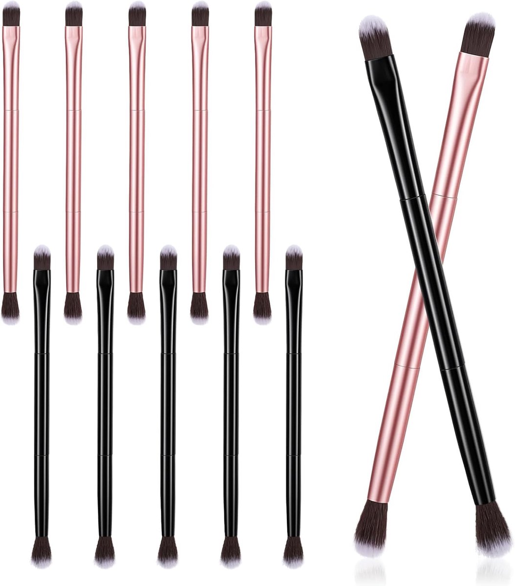 Oogschaduw contour borstels set - 10 stuks - roségoud en zwart - perfecte applicatie voor mengen - ShopVlot