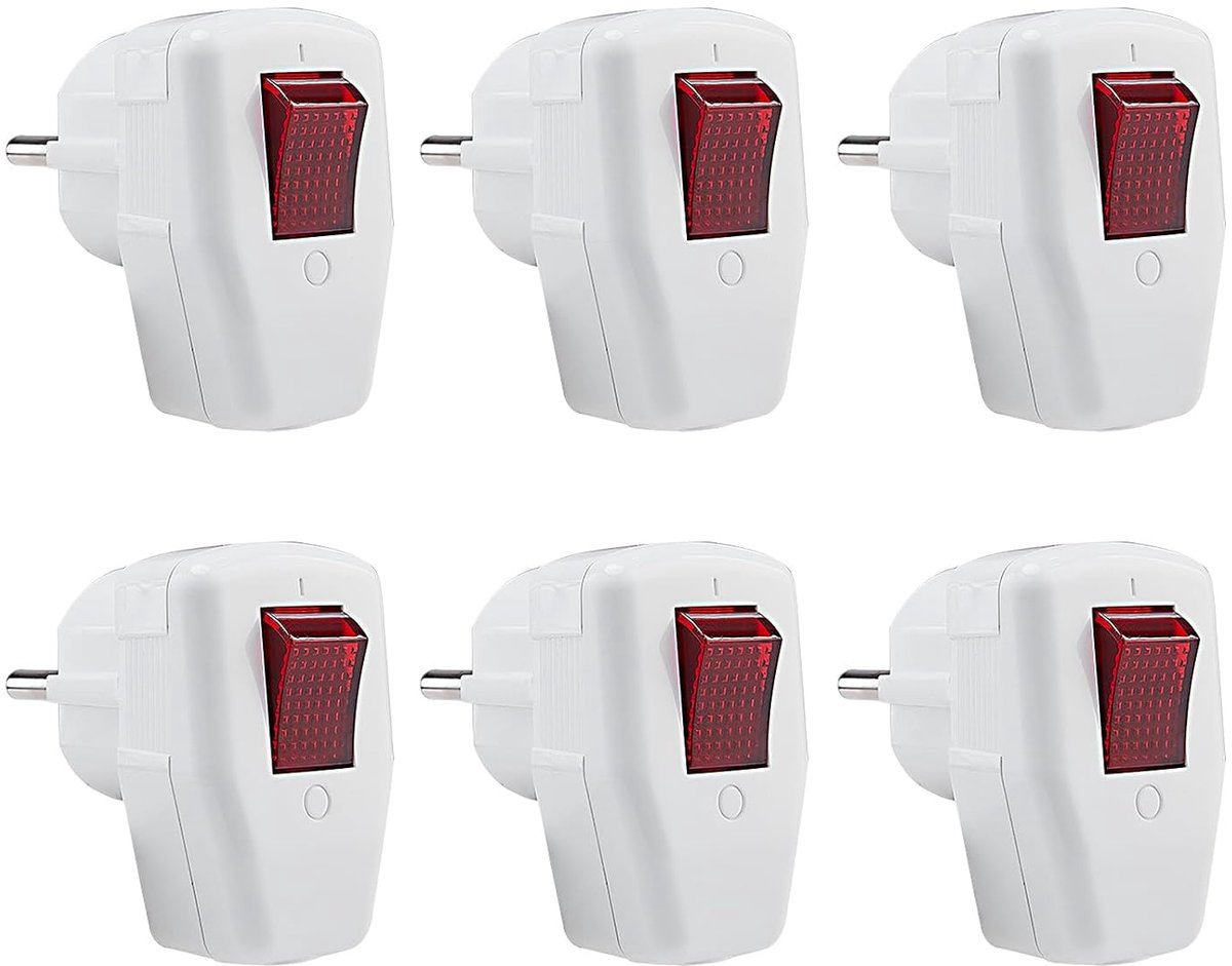 Schuko-stekker met schakelaar 6 stuks - geaarde hoekstekker - IP20 voor binnen - verhoogt veiligheid - ShopVlot