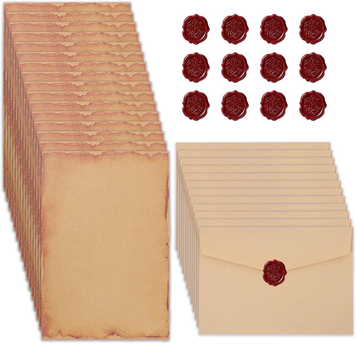 Vintage Briefpapier Set 12 Stuks - Kraft Papier - Retro Ontwerpen - Voor Liefdesbrieven - ShopVlot