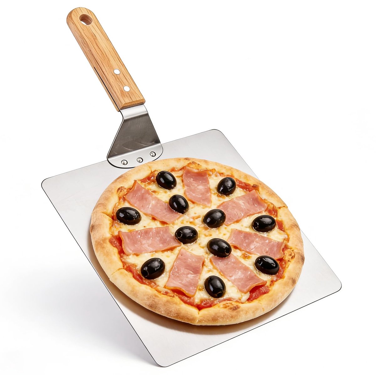 Pizzaschep - 30 - 5 cm roestvrij staal - pizzaschep - vierkant - pizzaschep - broodbach-schuiver met afneembare handgreep - pizza-accessoires - pizzaschep - geperforeerd - voor oven en keuken - 30 - 5 x 30 - 5 cm