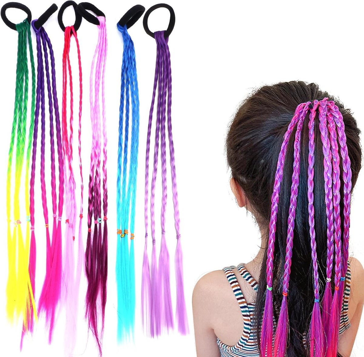 Kleurige haarstrengen voor kinderen 6 stuks - handgemaakte gevlochten haarstrengen - kleurrijke gradienten - ShopVlot