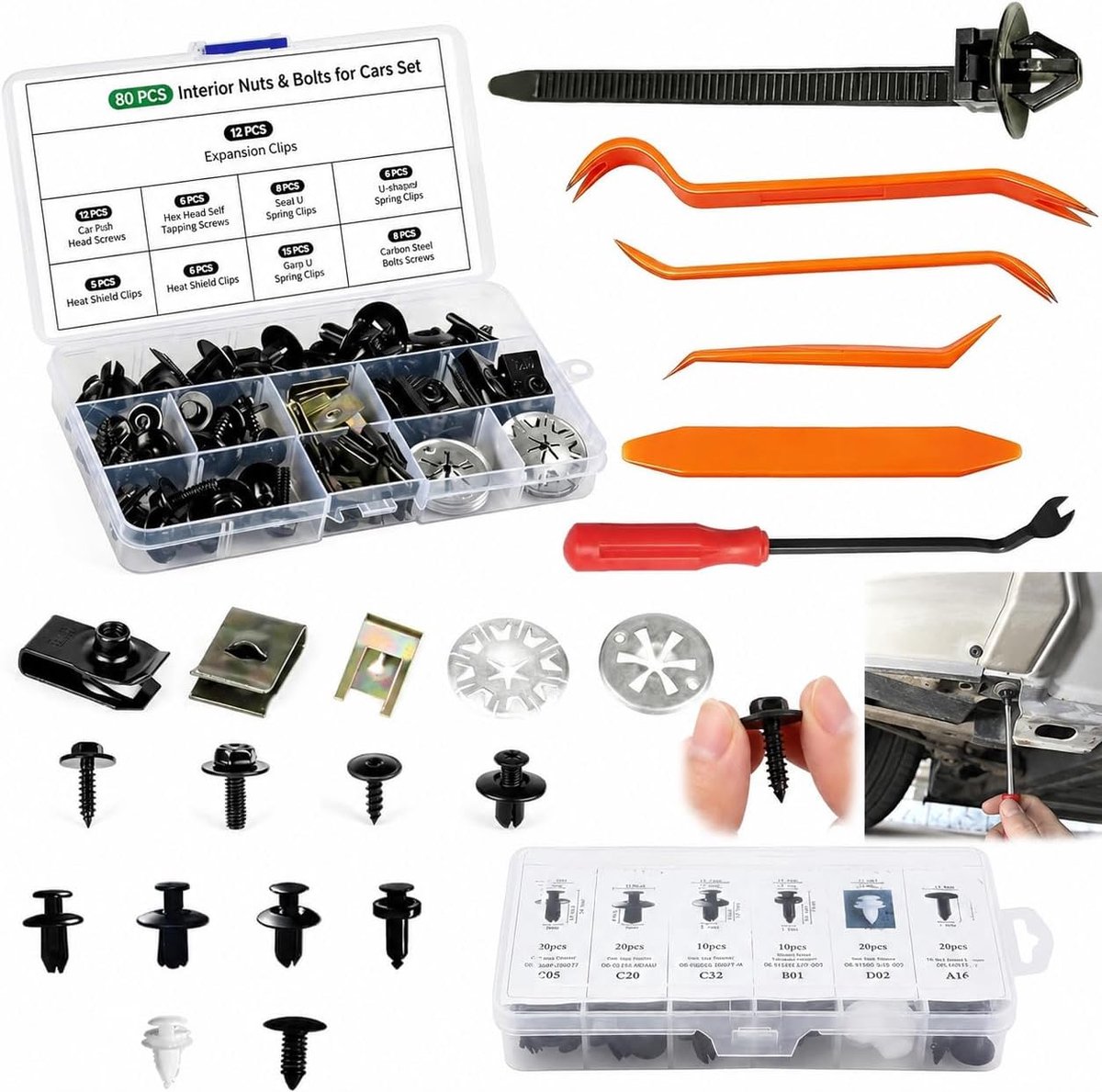 Schroeven en Bevestigingsclips Set 180-delig - Universeel - Inclusief Opbergdoos - Voor Auto en Motor Reparatie - ShopVlot