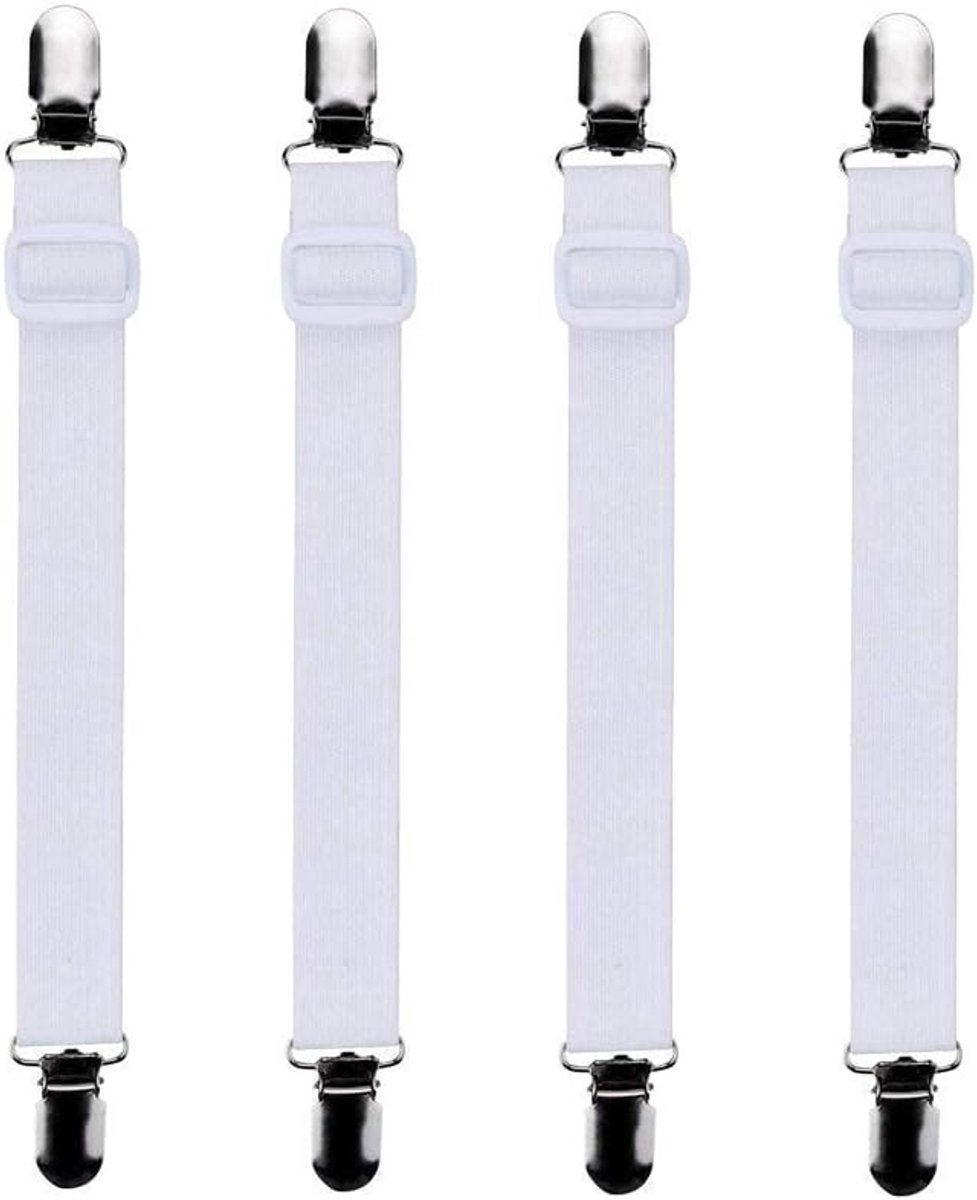 Bedspanner 4 stuks (60cm tot 200cm) - Verstelbaar elastisch - Met metalen clips - ShopVlot