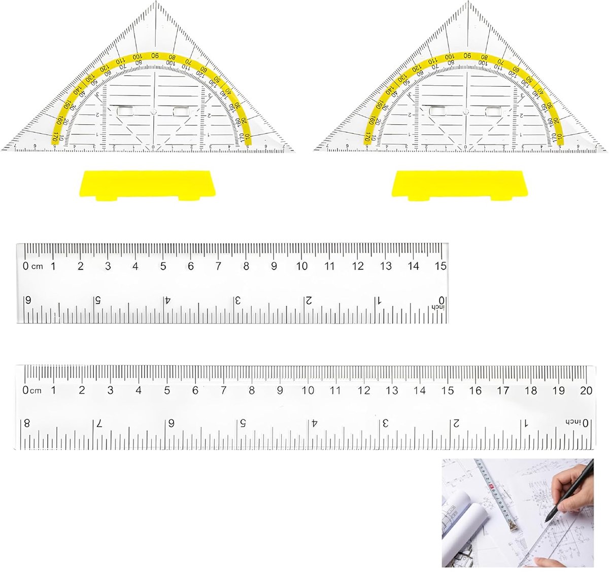 Geometrieset 4-delig - 2 Protractoren 15,7 cm - 2 Linialen 15 cm en 20 cm - Ergonomisch en duurzaam voor precisiewerk - ShopVlot