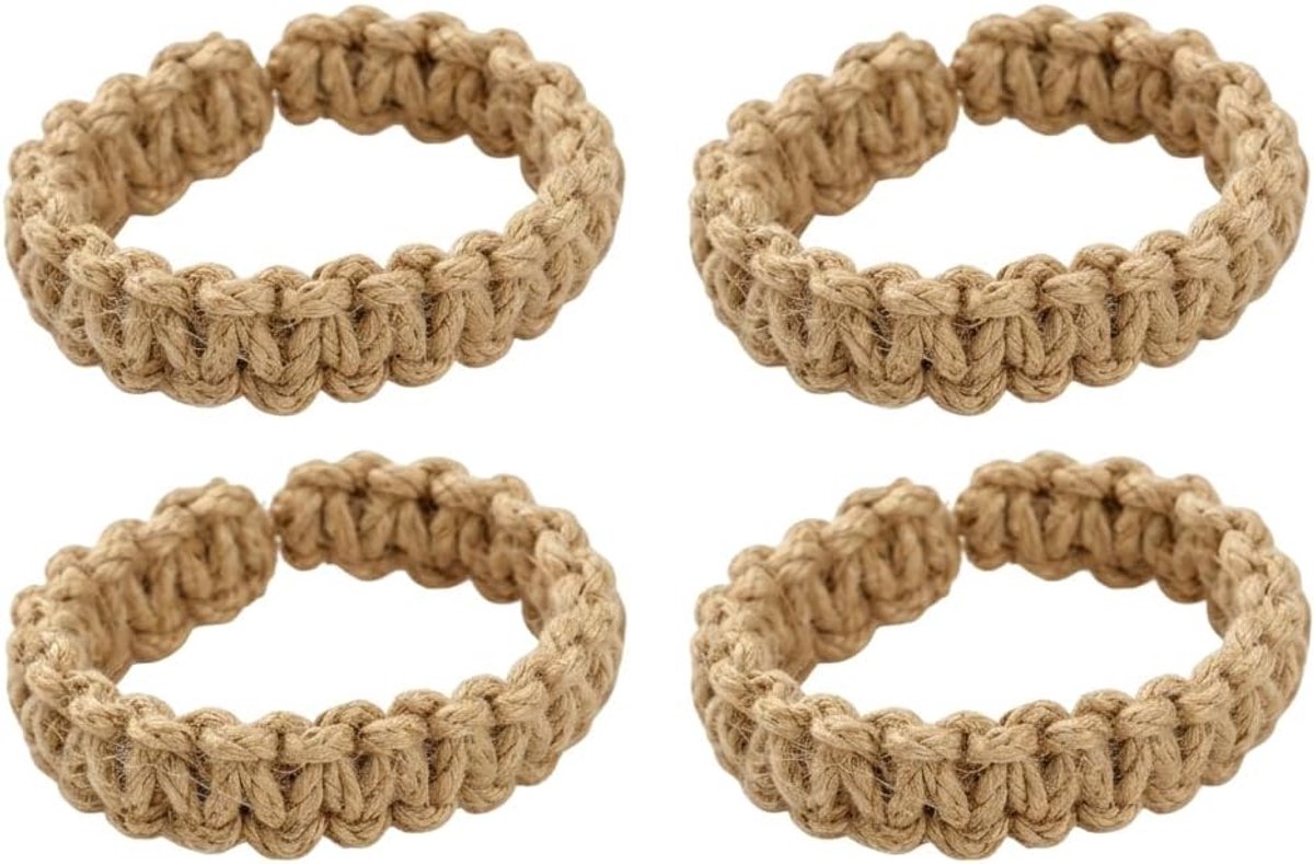 Gordijnhouders 4 stuks - Boho-gordijnhouders van henneptouw - Handgemaakt - Eenvoudig te gebruiken zonder boren - ShopVlot