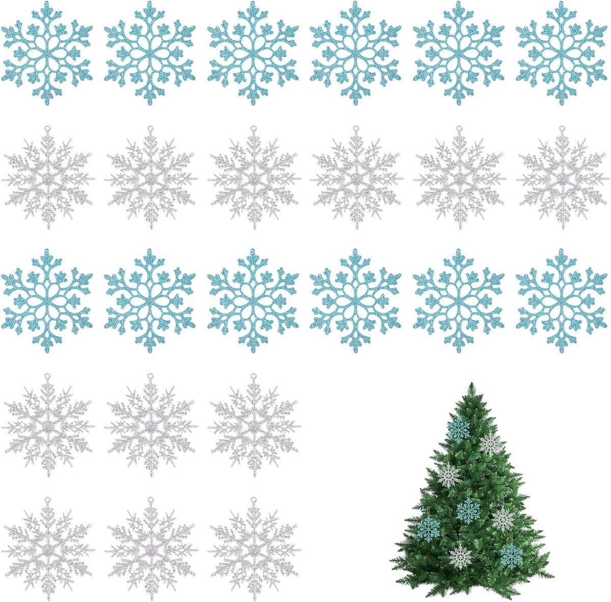 Sneeuwvlokken decoratie 24 stuks - kerstversiering - sneeuwvlokken hangers - voor sfeervolle feestdecoratie - ShopVlot