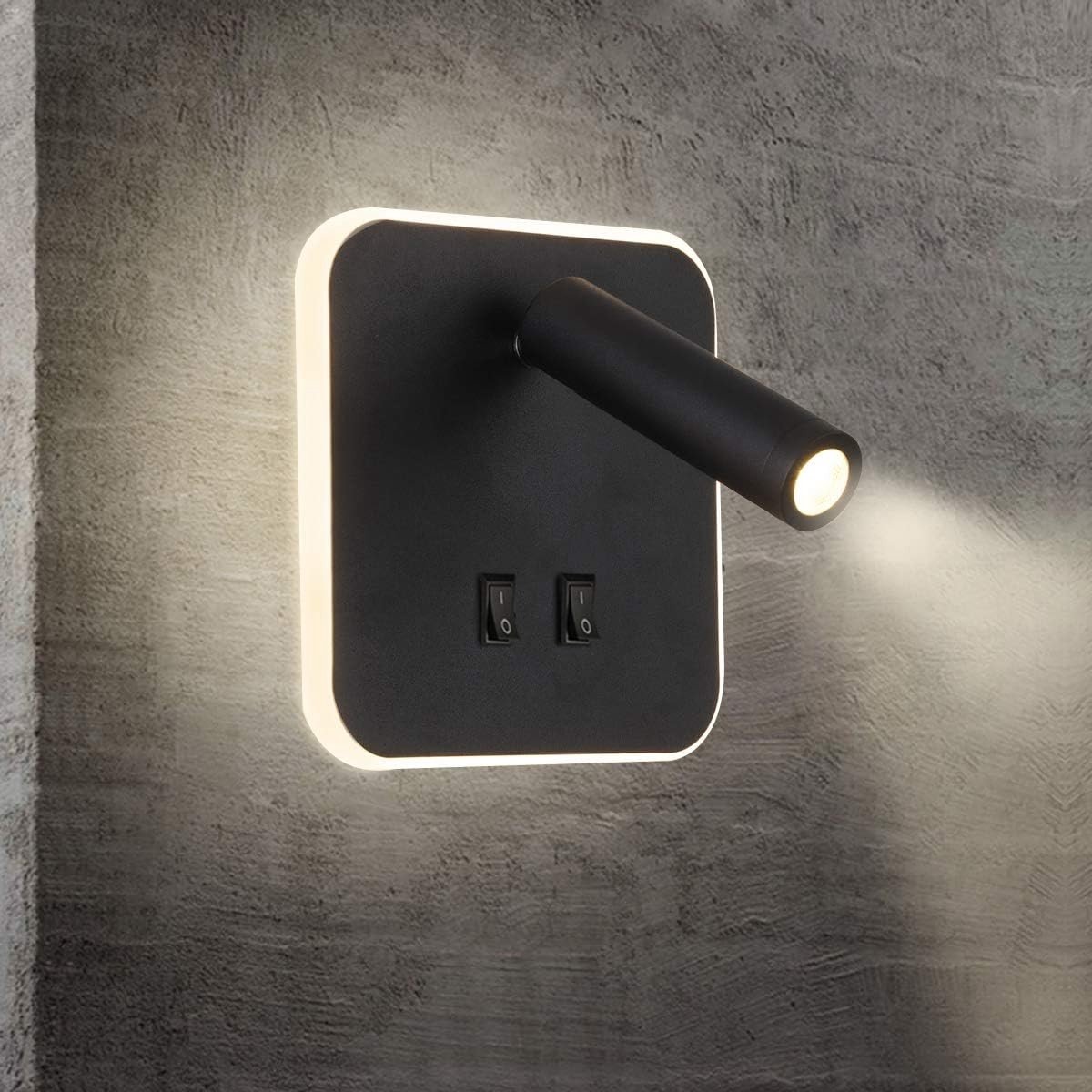 Wandlamp - Zwart Vierkant - 14,5 x 14,5 cm - Draaibare LED Slaapkamer Spot - Voor Lees- en Slaapkamers