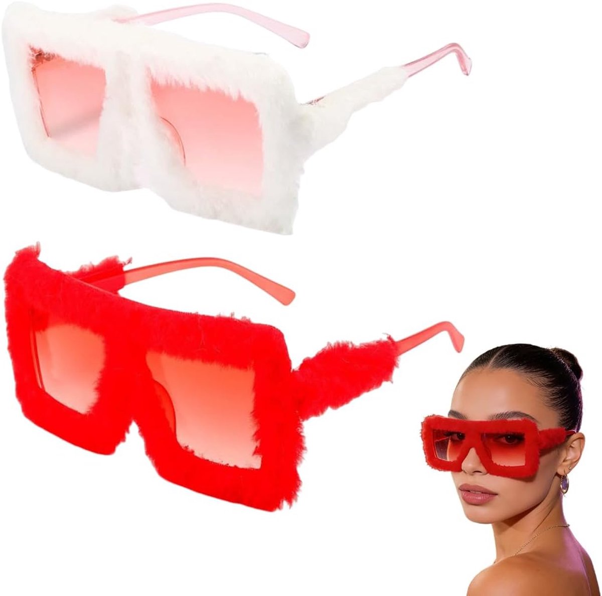Oversized Plush Zonnebril - Rood/Roze - Kat Ogen - Creatieve Bril voor Feestjes - ShopVlot
