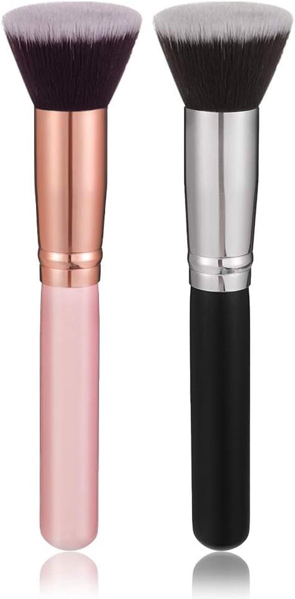 Foundationkwasten 2-pack - Professionele synthetische vezels - Zachte blushkwasten - Voor een egale make-up afwerking - ShopVlot