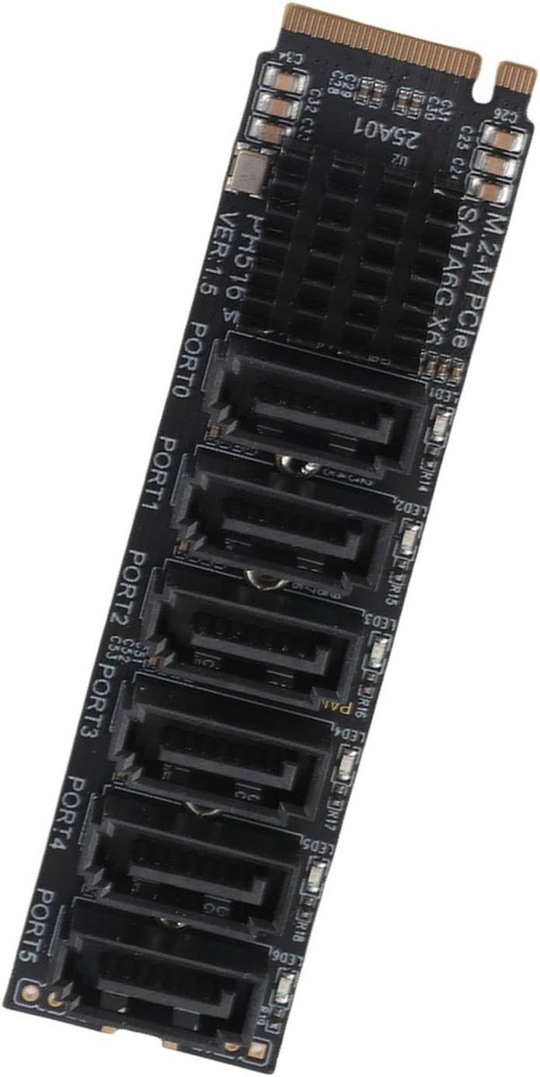 SnelShoppen - M.2 naar SATA 3.0 Adapterkaart, PCIe 3.0 x2 16Gbps Uplink, SATA 3.0 6Gbps x 5, Harddrive Uitbreidingskaart, Plug and Play van Snelshoppen — afbeelding 5