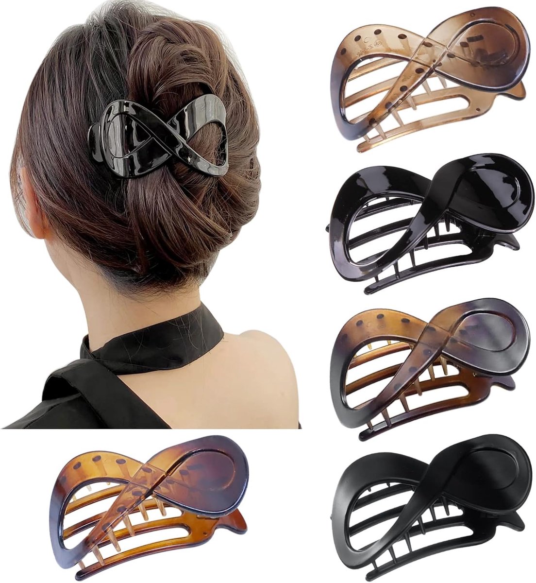Haarclips groot 5 stuks - zwarte haarspelden - stevig en non-slip - ideaal voor dik haar - ShopVlot