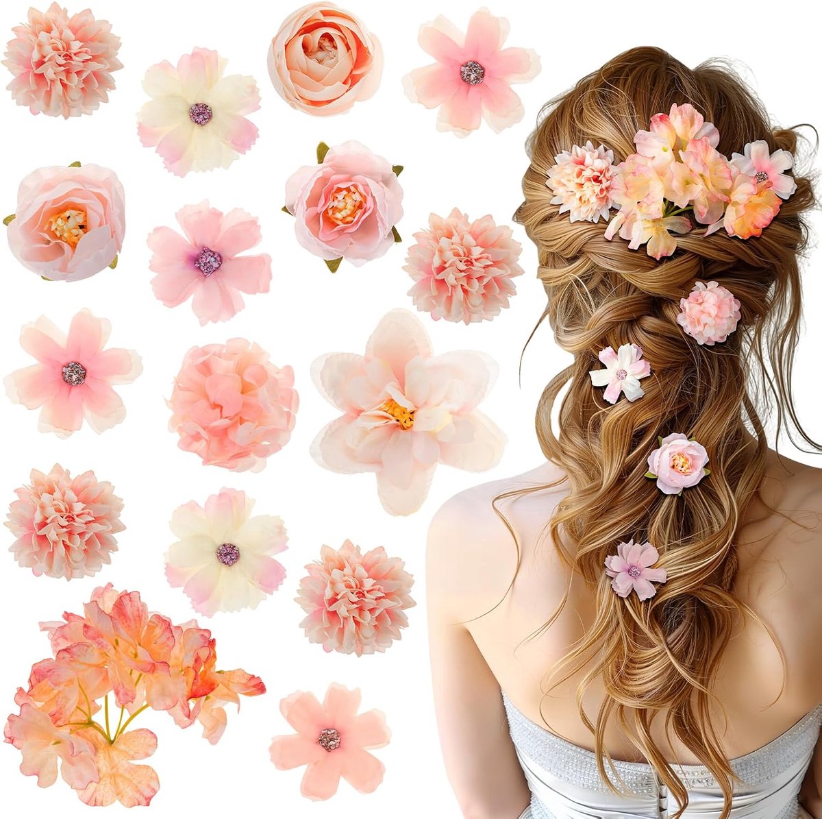 Haarclips bloemen 16 stuks - verschillende stijlen - zijden garen - voor unieke haarstijlen - ShopVlot