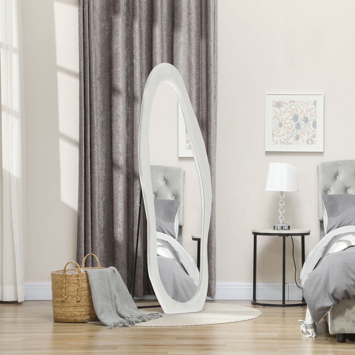 Gekromde Ganzkörperspiegel 50 x 160 cm – Vrijstaand Met Stabiele Steun – Glas En MDF – Wit – Volledige Outfitcontrole In Slaapkamer En Woonkamer