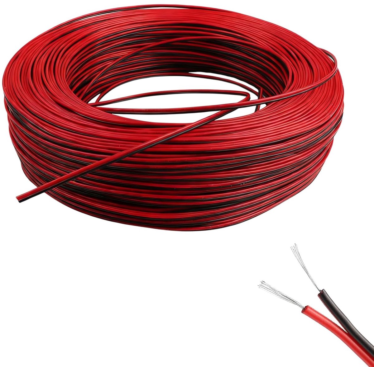 Kabel 2-aderig 20 m - rood en zwart - hoogwaardige materialen - geschikt voor ledstrips - ShopVlot