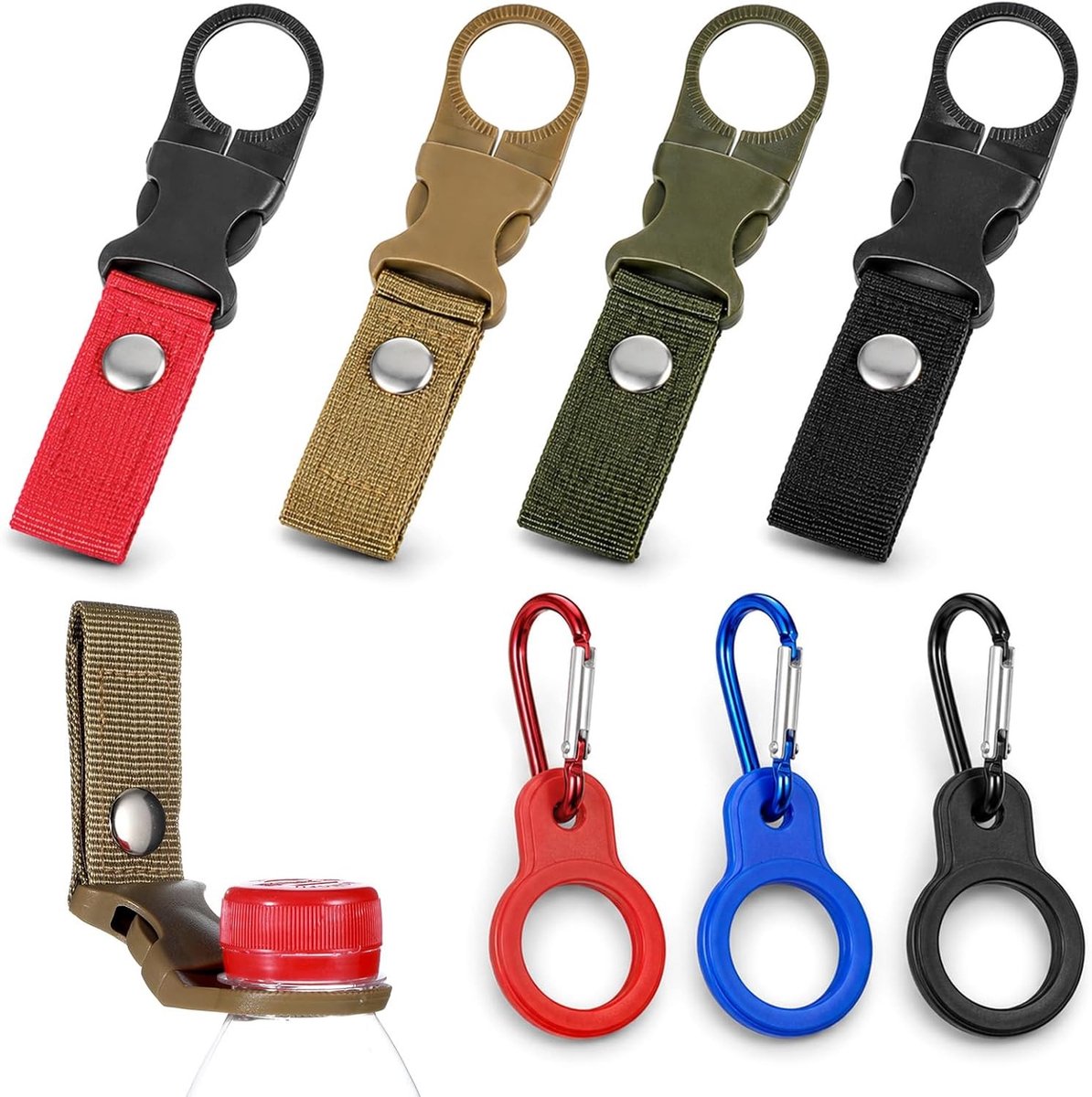 Flessenhouder Riem - Rood - Set van 7 - Duurzaam Nylon met Siliconen en Karabijnhaak - Voor Outdoor Activiteiten