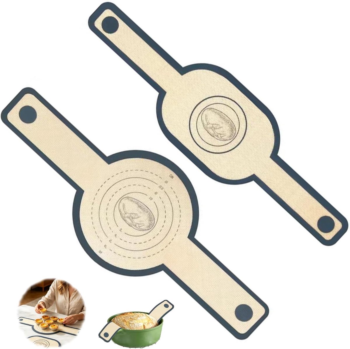Bakmat set 2 stuks - ovalen en ronde siliconen broodbakaccessoires - hittebestendige mat voor eenvoudig bakken - ShopVlot