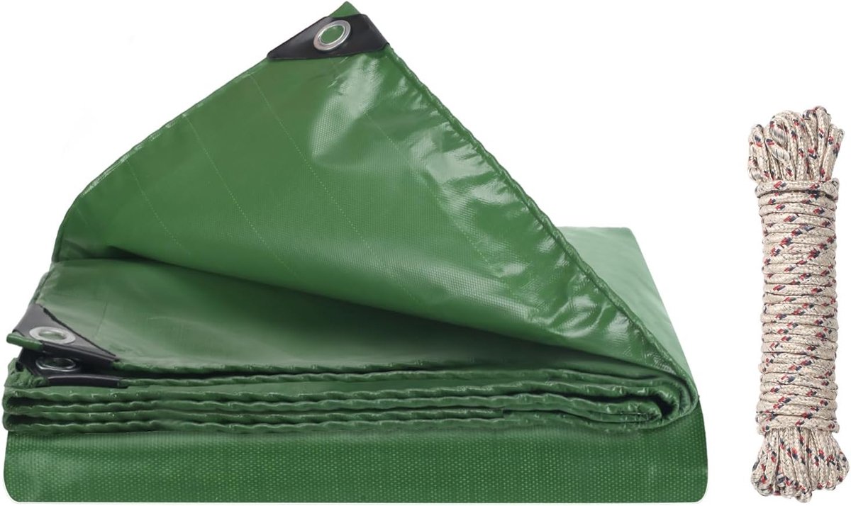 Tarpaulin 2 x 1 m Green Waterproof with Eyelets 420 g/m² Anti-UV Tarpaulin with 10 m Rope for Swimming Pool - ShopVlot