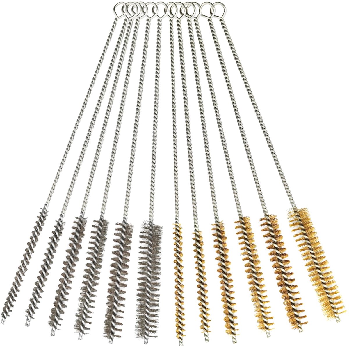Draadborstel set 12-delig - messing en roestvrij staal - voor smalle ruimtes en buizen - ShopVlot
