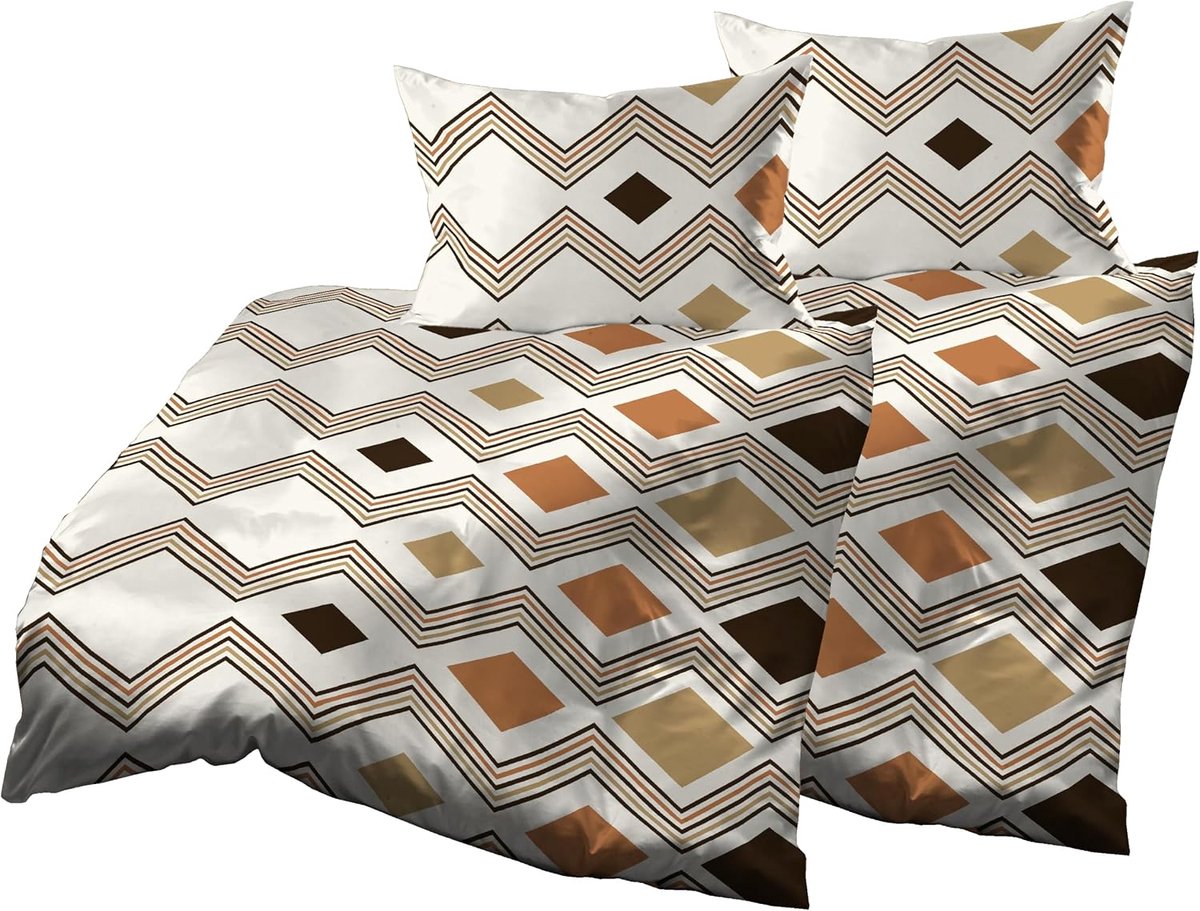 Bedlinnen set 4-delig 140 x 200 cm - Microvezel Zig Zag bruin, wit, zwart - Ademend en zacht - Machinewasbaar - ShopVlot