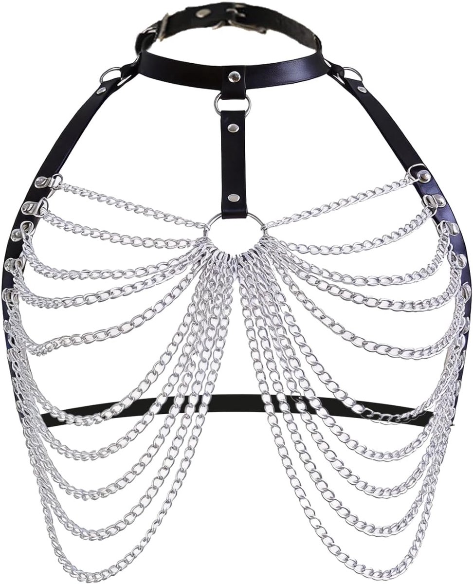 Punk Leren Vrouwen Lichaamsketting - Verstelbaar - Sexy Choker - Perfect voor Festivals - ShopVlot