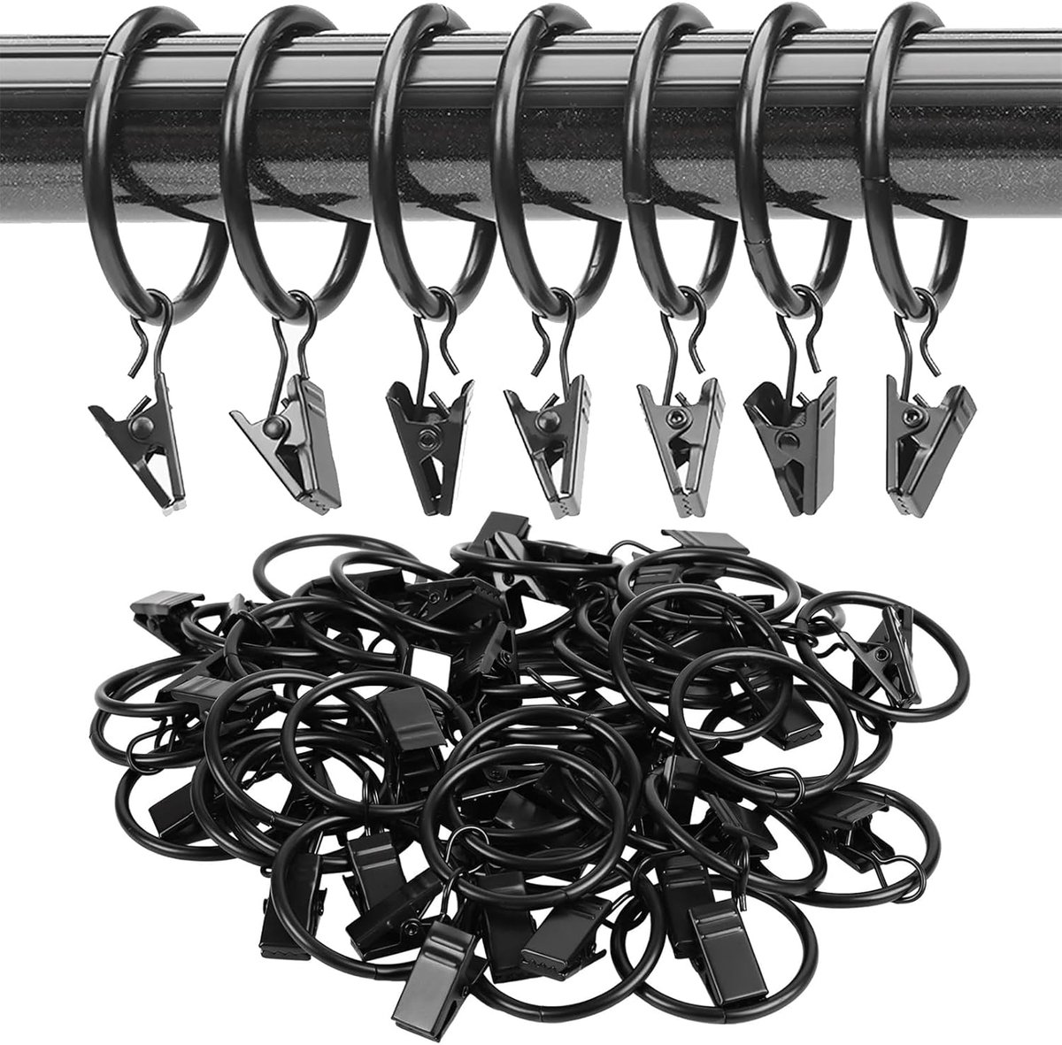 Gordijnringen met clips 32 mm - ijzer materiaal - versterkt en duurzaam - voor zware gordijnen - ShopVlot
