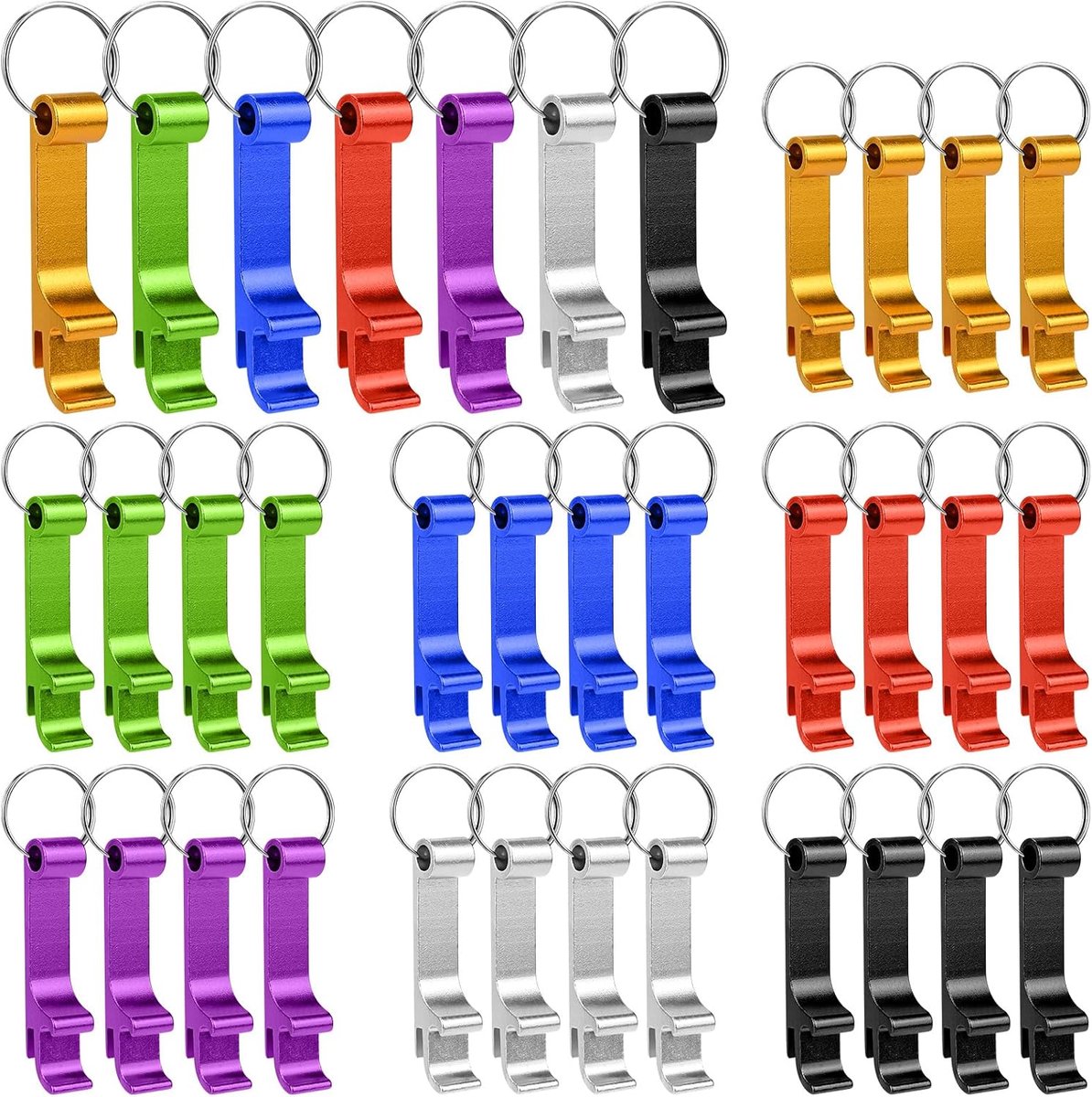 Flessenopeners sleutelhangers 35 stuks - kleurig metaal - aluminium - eenvoudig te gebruiken - ShopVlot