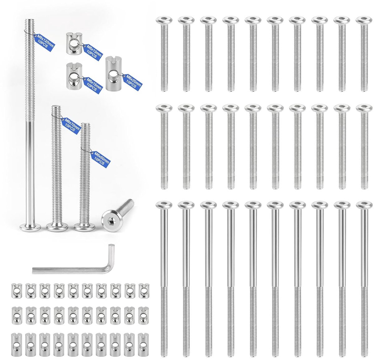 Meubel schroeven set M6 - 60 stuks met cilinder moeren - diverse maten - ideaal voor meubels - ShopVlot