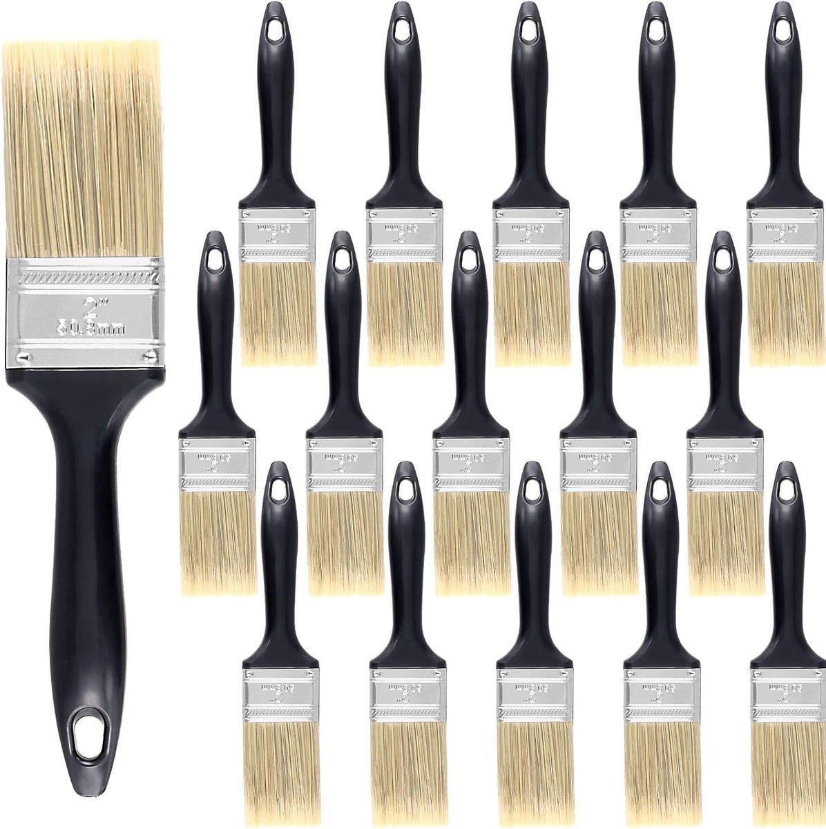 Verfkwasten set 16 stuks 50 mm - Glazuurkwast met kunststof handvat - Ergonomisch ontwerp voor gelijkmatige dekking - ShopVlot