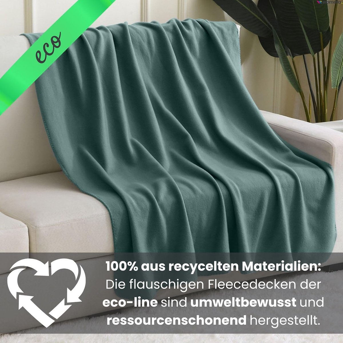 Fleece deken set van 3 - 100% gerecycled - donker groen - duurzaam en comfortabel - ShopVlot