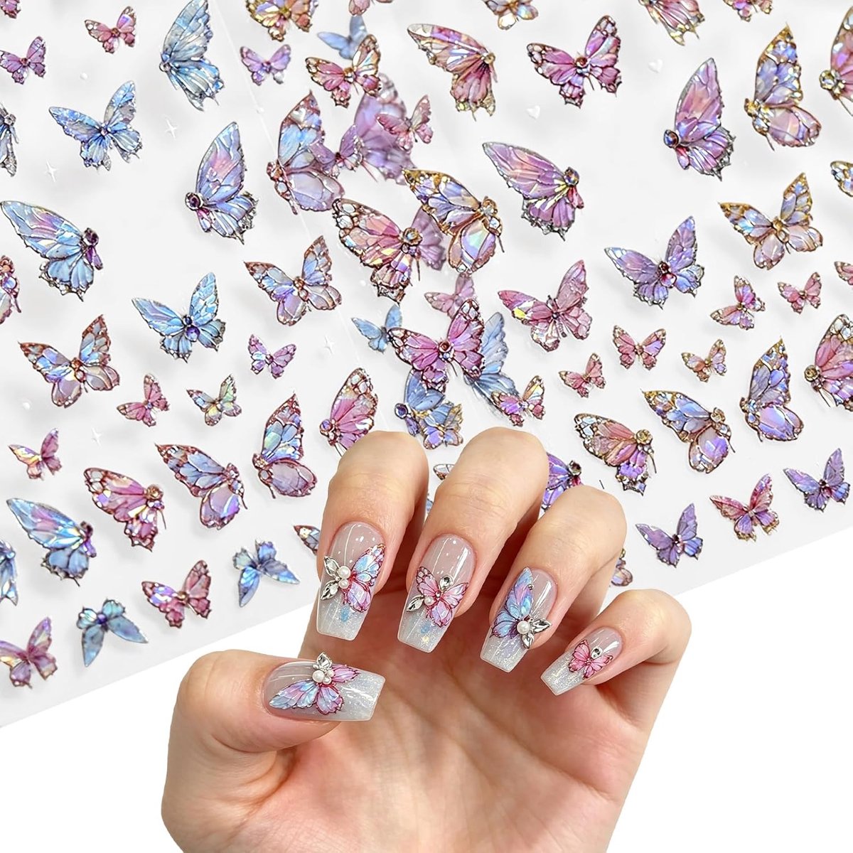 Nagelstickers set van 4 - delicate 3D-vlinders - elegante roze kleur - perfect voor creatieve manicure - ShopVlot