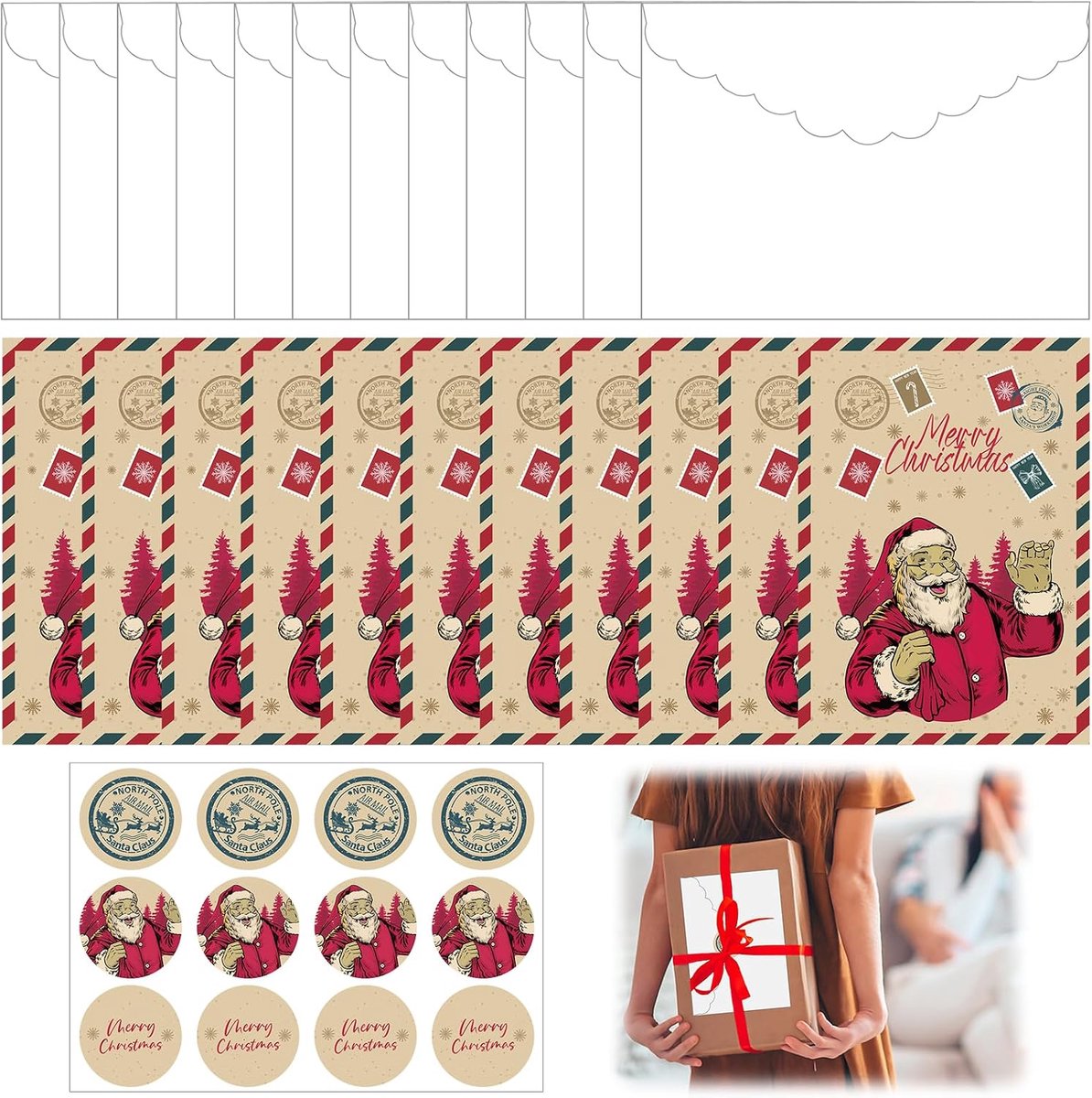 Kerstkaarten Set van 12 A6 - Vouwkaarten met Enveloppen - Inclusief Stickers - Perfect voor Kerstgroeten - ShopVlot