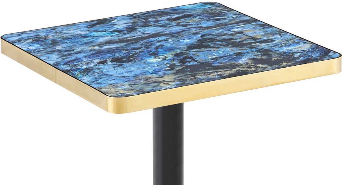 DESMIU Eettafel - Vierkant Marmerlook Met Gouden Rand En Stabiel Metalen Onderstel - Voor Kleine Ruimtes - MDF - 60x60x74 Cm - Blauw Blue
