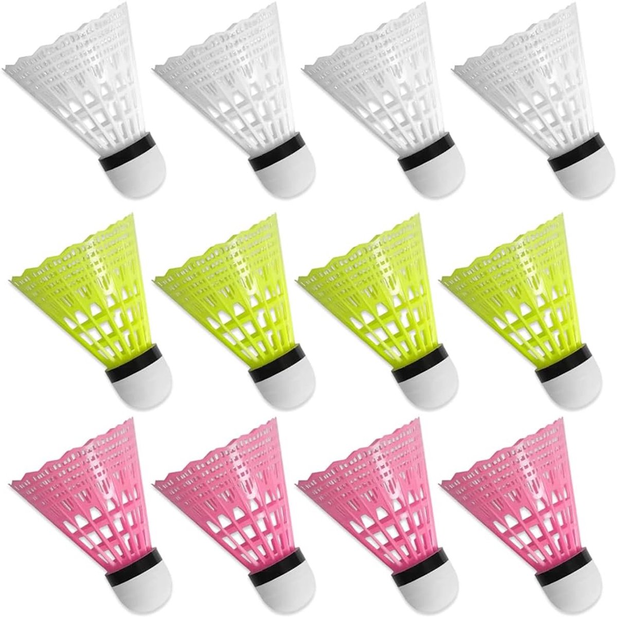 Set van 12 shuttles, badmintonshuttles, veerballen voor outdoor met stabiele vliegbaan, speedmintonballen voor - ShopVlot