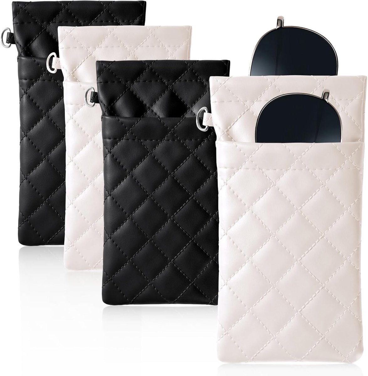 Soft Leather Sunglasses Bags PU Leather Glasses Case Portable Waterproof Squeeze Top Glasses Case Soft with Pouches - ShopVlot