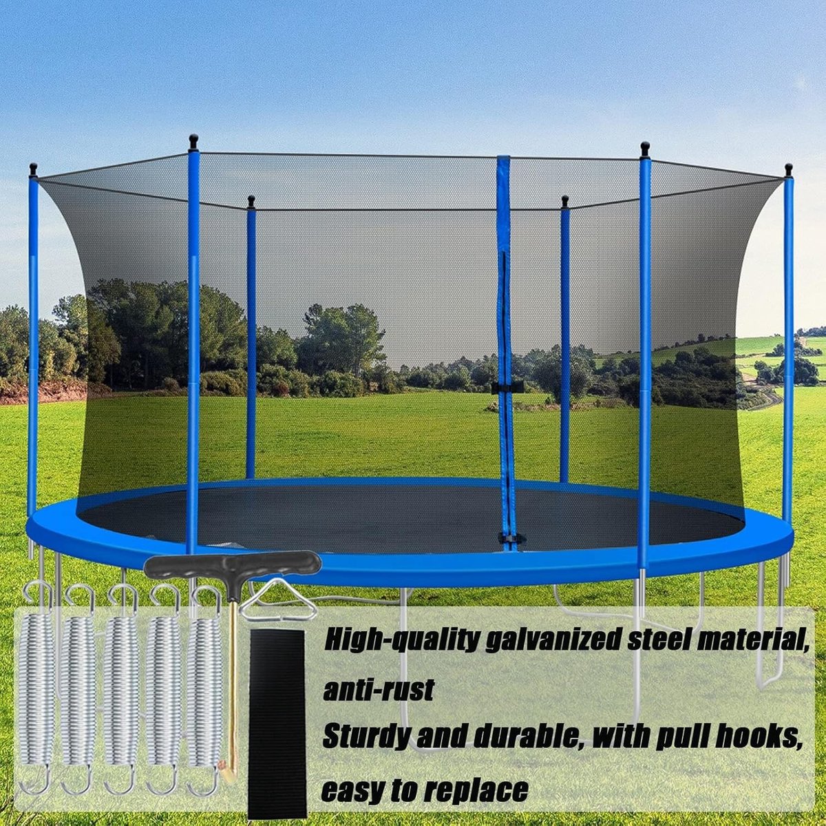 Trampolineveer - 178 mm - Verzinkt Staal - 5 Stuks met Haak en Driehoekige Gesp